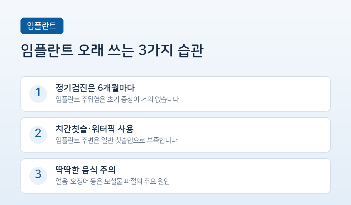 임플란트 오래 쓰는 3가지 습관 인포그래픽