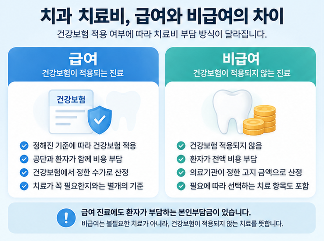 치과 치료비, 급여와 비급여의 차이.png